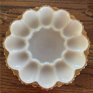 Anchor Hocking White and Gold Scalloped Serving Plate